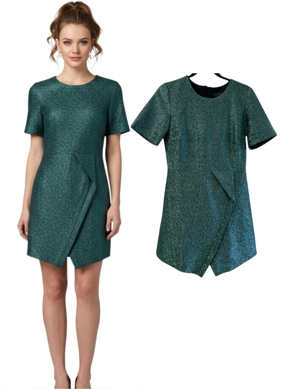 Topshop NWOT Teal Metallic Mini Dress Size 8 - Picture 1 of 5